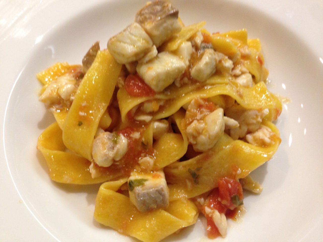 Tagliatelle dressed with gilthead bream and pachino sauce