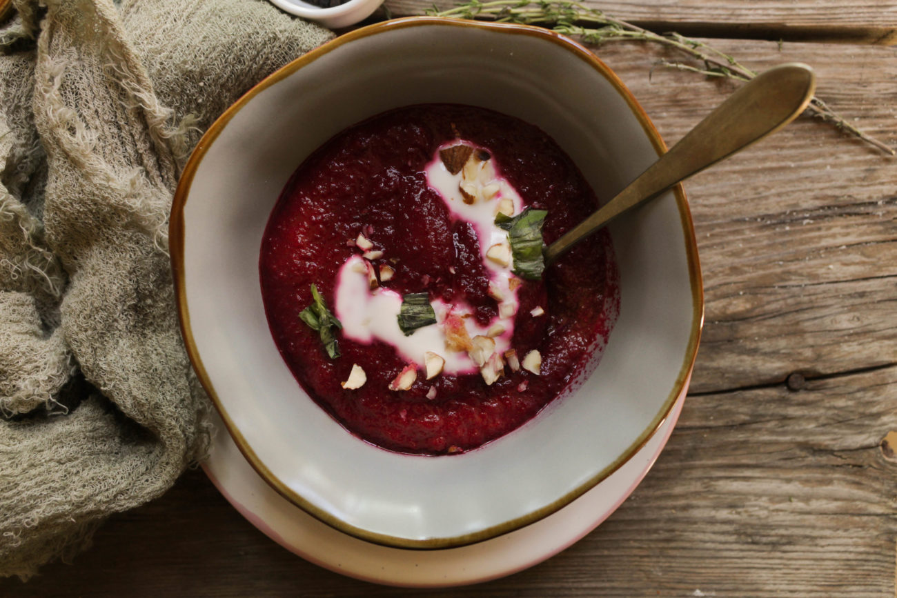 Beetroot Cream with almond and soft cheese